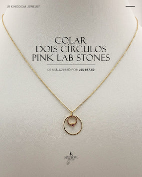 Pink Lab Stones Double Circles Necklace